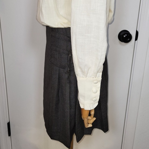 Sandro Paris Buckle Plaid Mini Skirt Size 2 Wool Blend 90s Preppy Chic Academia - Picture 4 of 9